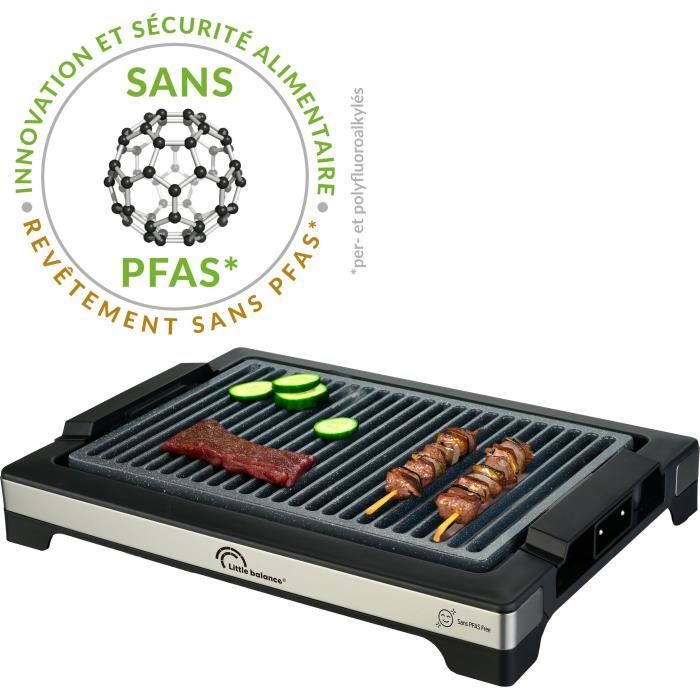 LITTLE BALANCE Electric Barbecue - Easy Nopifas - Cooking surface 38 x 25 cm - PFAS-free microceramic coating - 2000W