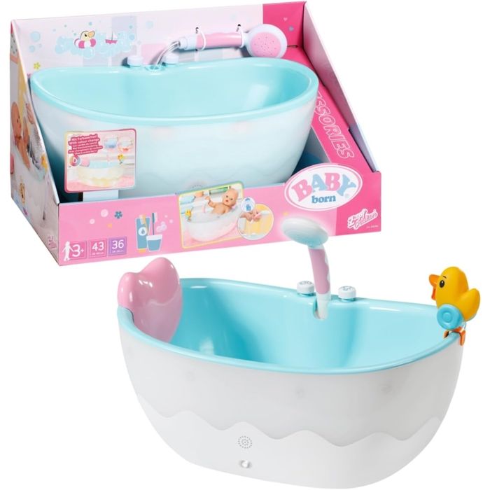 Baby Born - Doll Bathtub - Musical Bubble Bath - Splash sounds and lights - Real showerhead + yellow duck - Dice