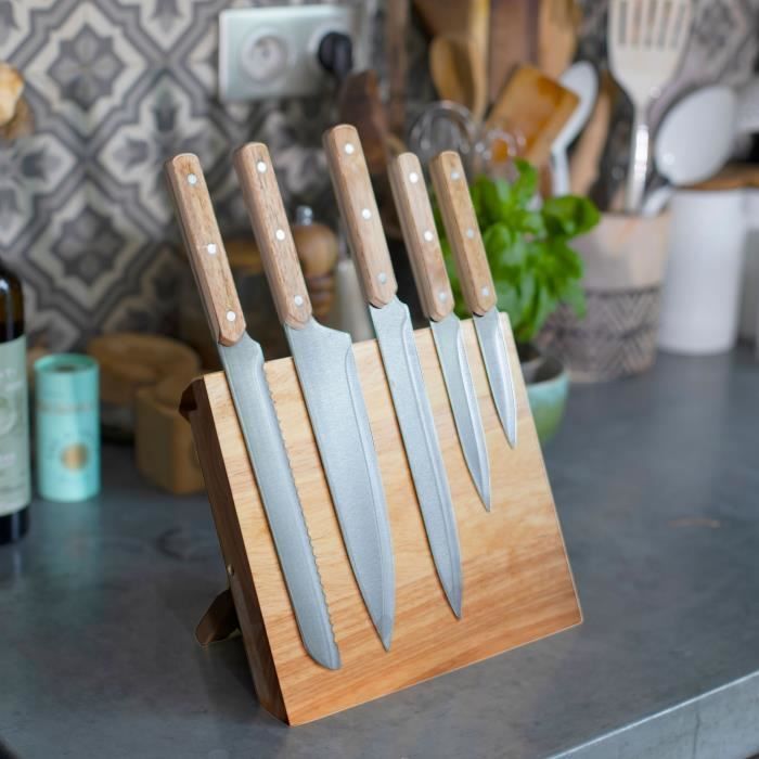 Set of 5 knives - LIVOO - MEC136 - 20 to 32.5 cm - Stainless steel blade - Magnetic support