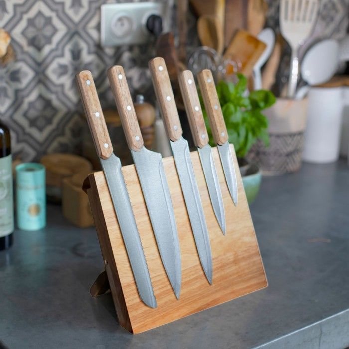 Set of 5 knives - LIVOO - MEC136 - 20 to 32.5 cm - Stainless steel blade - Magnetic support