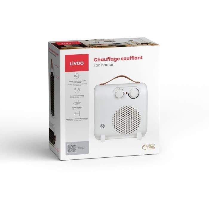 Fan Heater - LIVOO - DOM476 - 900–2000 W - 20 m² - Adjustable Thermostat - Overheat Protection - Vertical and Horizontal