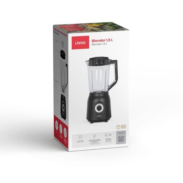 Blender - LIVOO - 1.5 L - 600 W - 22,000 rpm - 2 speeds - Black