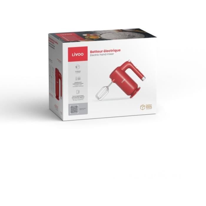 Electric mixer - LIVOO - DOP243R - 250 w - 5 speeds - Red