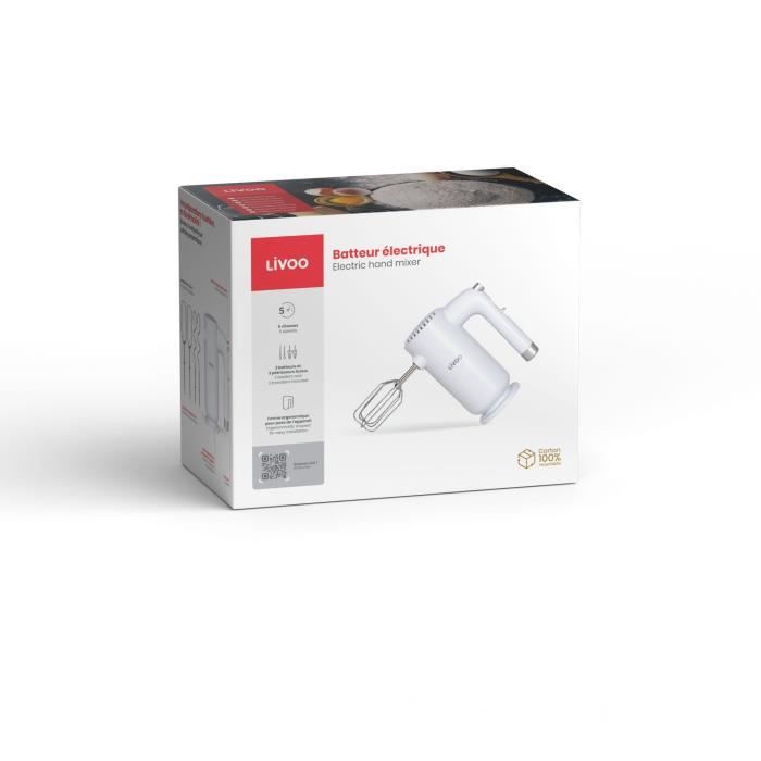 Electric mixer - LIVOO - 250 W - 5 speeds and turbo function - White