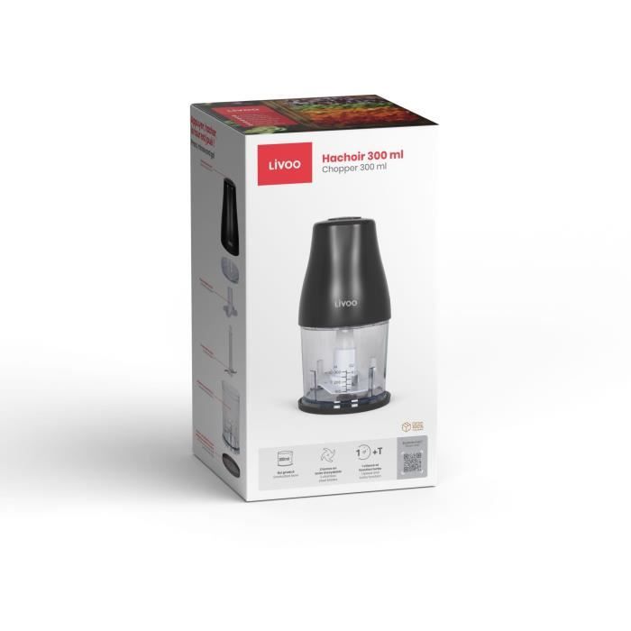 Chopper - LIVOO - 300 ml - 400 W - 1 speed and turbo function - 2 stainless steel blades - Black