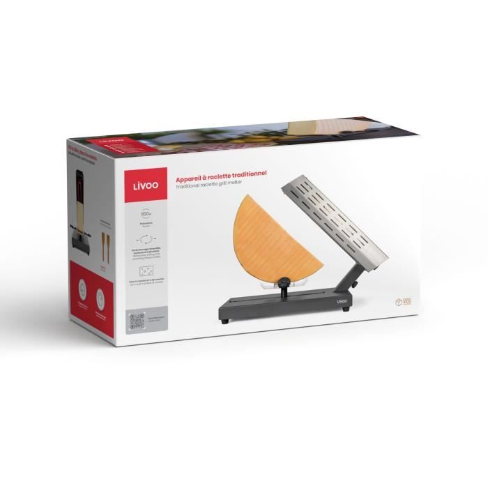 Traditional raclette machine - LIVOO - DOC314 - 600W - 6 to 8 people - Removable, sliding cheese holder, 360° - 2 spatulas