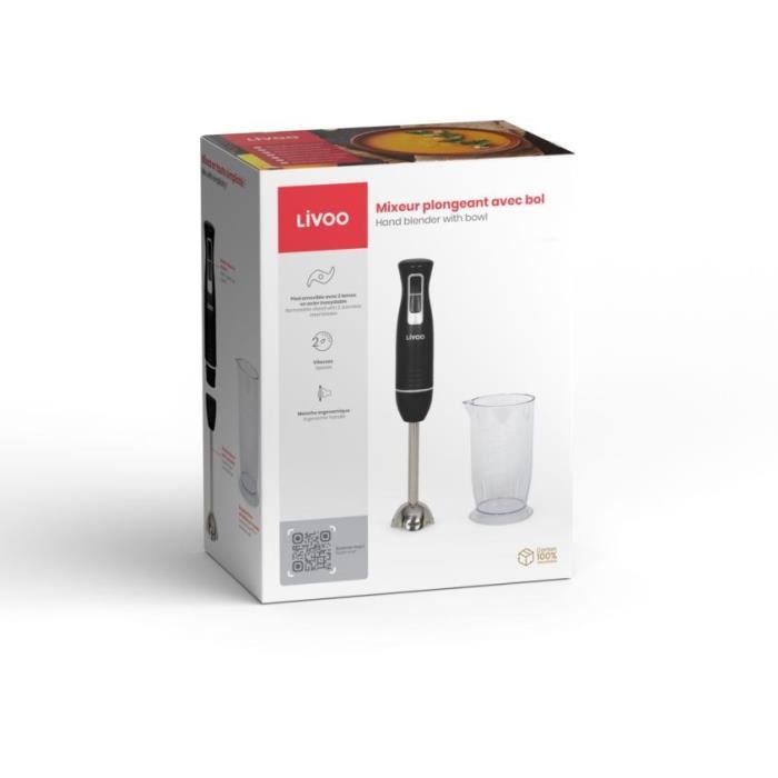 Hand blender with bowl - LIVOO - DOP245N - 400 W - 2 speeds - Black