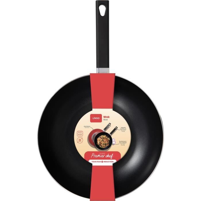 Premier Chef - Wok 32 cm - LIVOO - MEP156R - Non-stick without PFOA or PFOS - Silicone handle - All hobs including induction