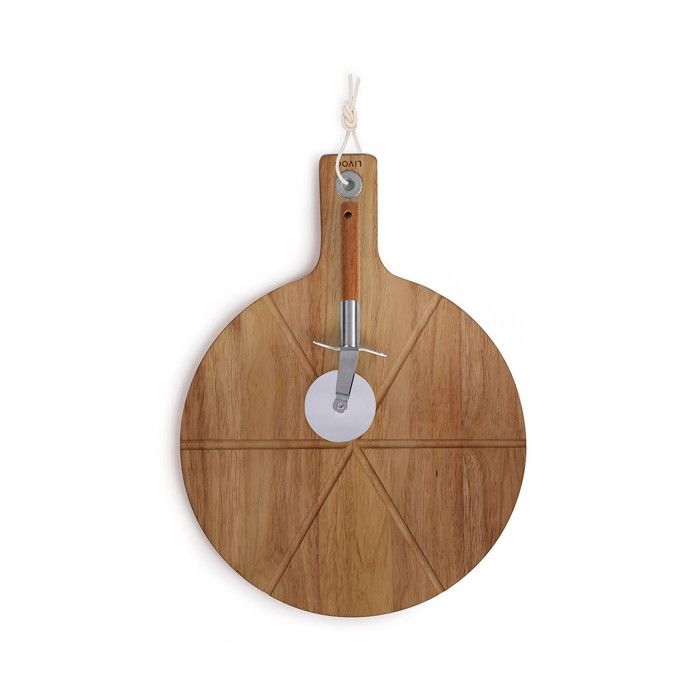 Pizza set - LIVOO - MES158 - Acacia wood - 30 x 45 cm - 1 pizza cutter - Handle with hanging hole