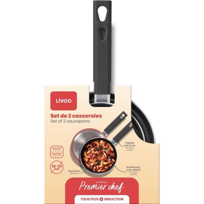 Set of 2 saucepans - LIVOO - MEP154R - Non-stick without PFOA or PFOS - Silicone handle - All hobs including induction