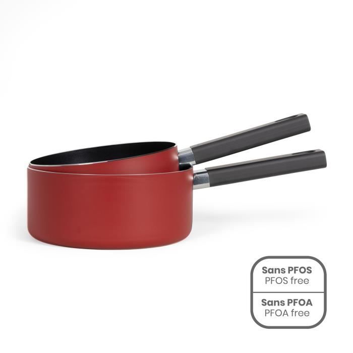 Set of 2 saucepans - LIVOO - MEP154R - Non-stick without PFOA or PFOS - Silicone handle - All hobs including induction
