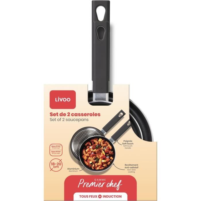 Set of 2 saucepans - LIVOO - MEP154N - Non-stick without PFOA or PFOS - Silicone handle - All hobs including induction