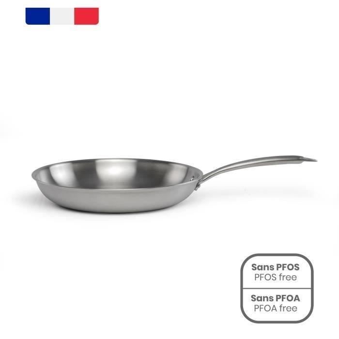 Brigade - 24 cm stainless steel frying pan - LIVOO - MEP158 - Triply stainless steel - Suitable for all hobs including induction - Made in France