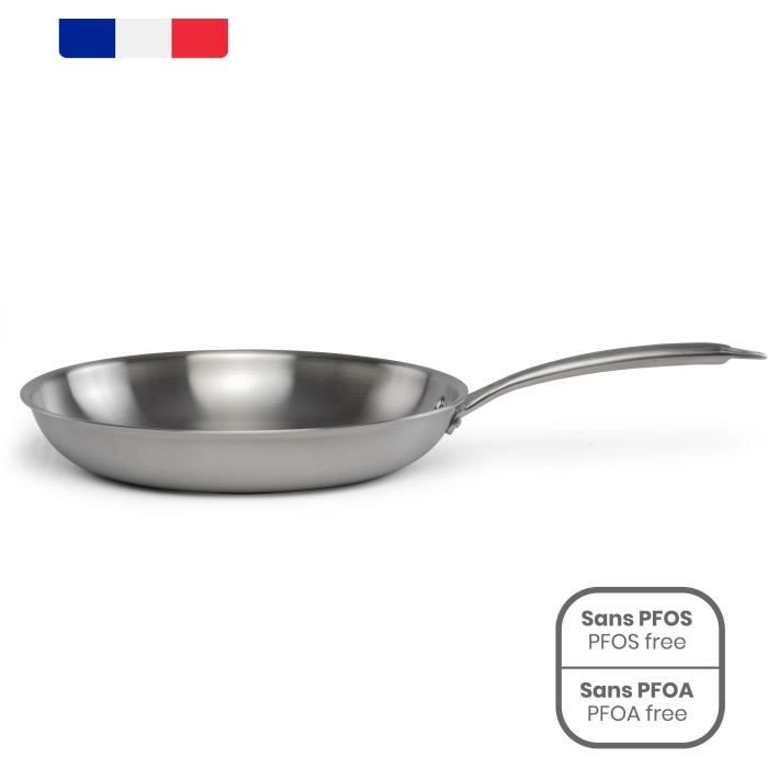 Brigade - 28 cm stainless steel frying pan - LIVOO - MEP159 - Triply stainless steel - Suitable for all hobs including induction - Made in France