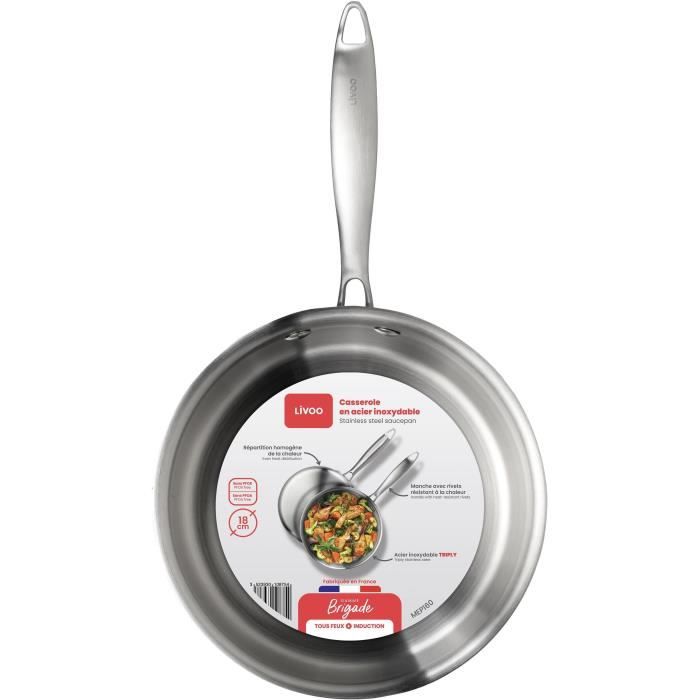 Brigade - 18 cm stainless steel saucepan - LIVOO - MEP160 - Triply stainless steel - Suitable for all heat sources including induction - Made in France