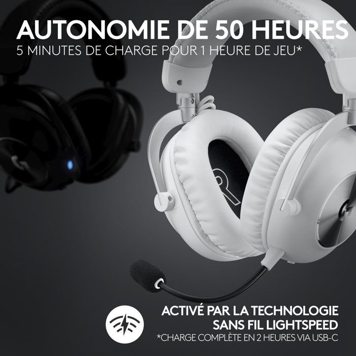 Logitech G PRO X 2 LIGHTSPEED PC Headset Bluetooth Headphones, Detachable Microphone - White