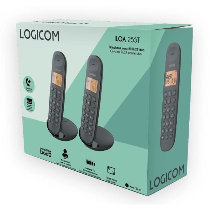 Cordless landline telephone - LOGICOM - DECT ILOA 255T DUO - Black - With answering machine