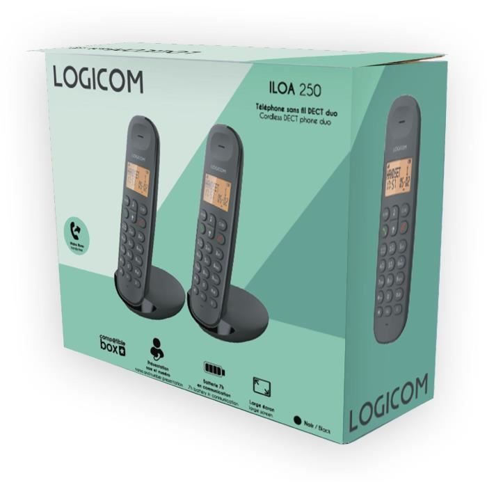 Cordless landline telephone - LOGICOM - DECT ILOA 250 DUO - Black - Without answering machine