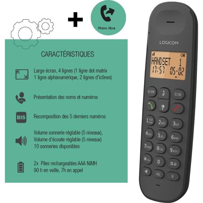 Cordless landline telephone - LOGICOM - DECT ILOA 150 SOLO - Black - Without answering machine