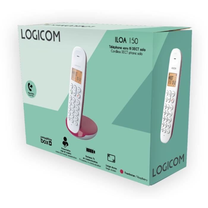 Fixed cordless telephone - LOGICOM - DECT ILOA 150 SOLO - Raspberry - Without answering machine