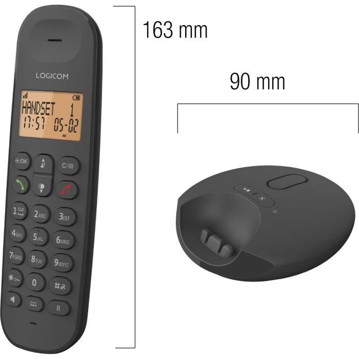 Fixed cordless telephone - LOGICOM - DECT ILOA 155T SOLO - Black - With answering machine