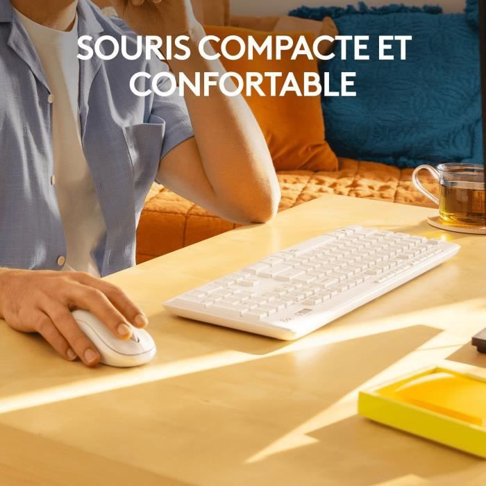 Pack Keyboard Mouse - Wireless - Logitech - MK295 - SilentTouch - Numeric keypad - French AZERTY keyboard - White