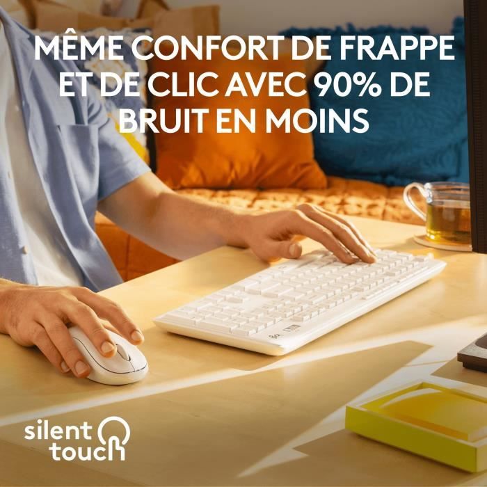 Pack Keyboard Mouse - Wireless - Logitech - MK295 - SilentTouch - Numeric keypad - French AZERTY keyboard - White