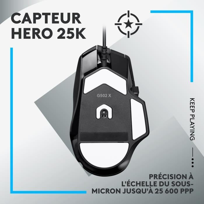 Logitech - G502 x Small Gaming Wireless - LightForce Primary Hybrid Optical -Mechanic Pimples, Gaming Hero 25K Sensor - Black