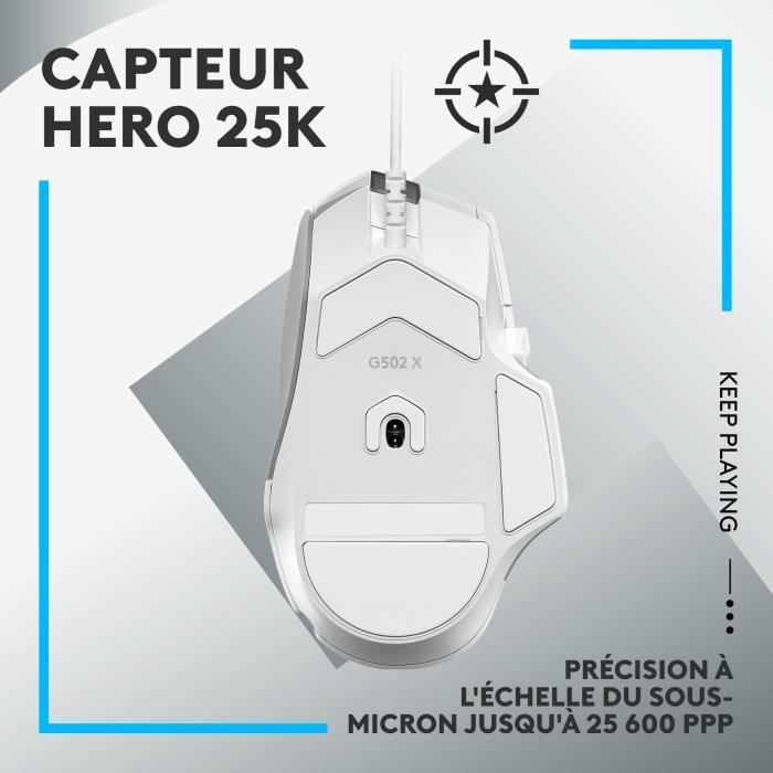 Logitech - G502 x wire gaming mouse - lightForce hybrid -mechanical hybrid primary buttons, Gaming Hero 25K - White sensor
