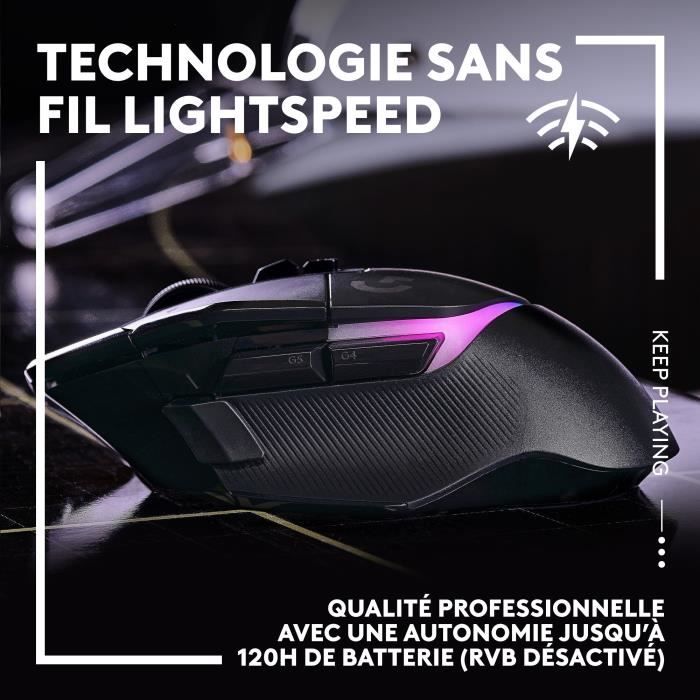 Logitech - G502 x plus lightspeed mouse gaming rvb wireless - hybrid buttons LightForce, Gaming Hero 25k - Black sensor