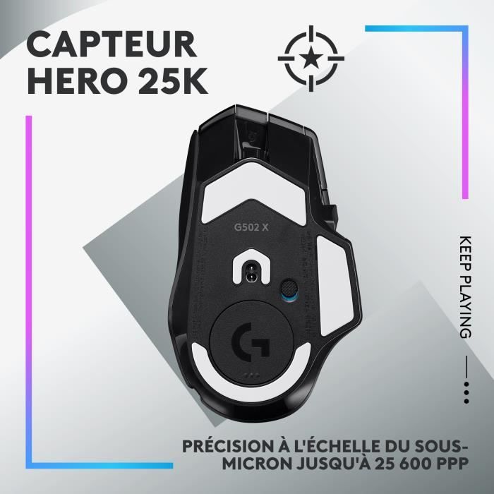 Logitech - G502 x plus lightspeed mouse gaming rvb wireless - hybrid buttons LightForce, Gaming Hero 25k - Black sensor