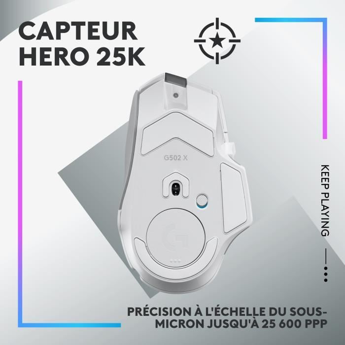 Logitech - G502 x Plus Lightspeed Mouse Gaming RVB Wireless - Lightfor hybrid buttons, Gaming Hero 25K - White sensor