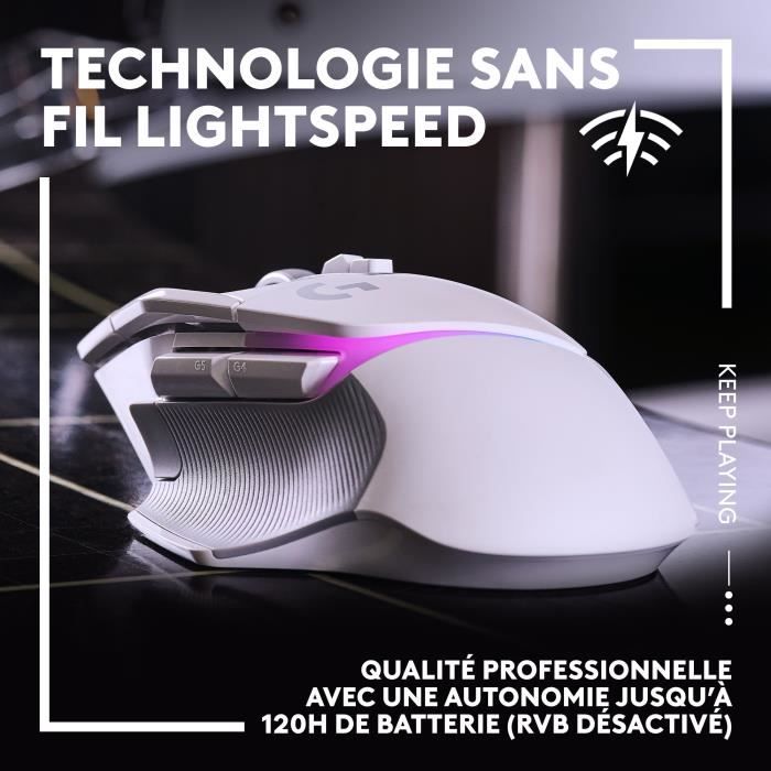 Logitech - G502 x Plus Lightspeed Mouse Gaming RVB Wireless - Lightfor hybrid buttons, Gaming Hero 25K - White sensor