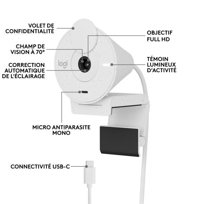 Logitech Brio 300 Full HD webcam with confidentiality, micro noise reduction, USB -C - broken white