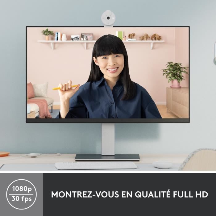 Logitech Brio 300 Full HD webcam with confidentiality, micro noise reduction, USB -C - broken white