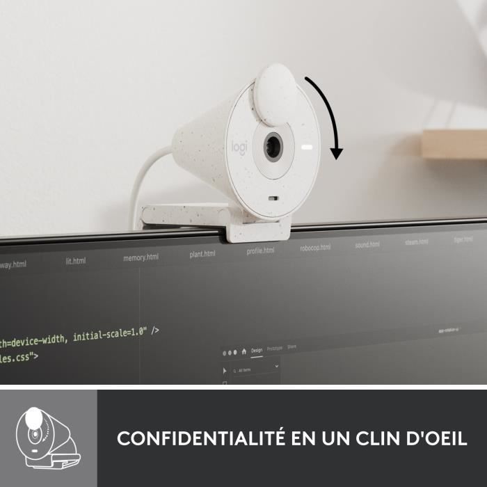Logitech Brio 300 Full HD webcam with confidentiality, micro noise reduction, USB -C - broken white