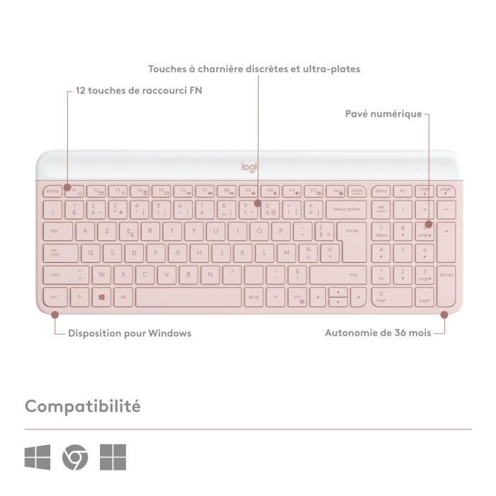 Logitech MK470 Slim Combo keyboard and compact wireless, ultra silent, 2.4 GHz USB, Plug N 'Play, for Windows - Rose