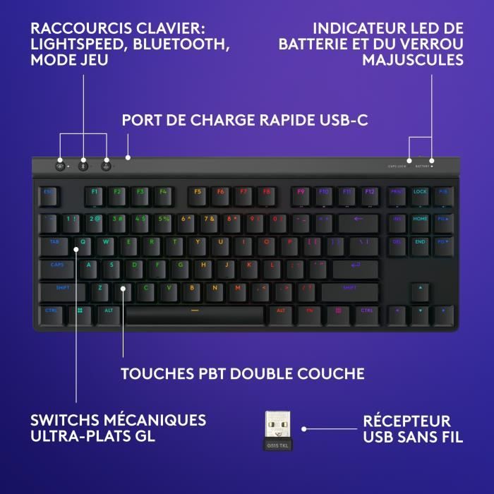 Logitech G515 LIGHTSPEED TKL Wireless Keyboard without Numeric Keypad (Brown Switch) - Black