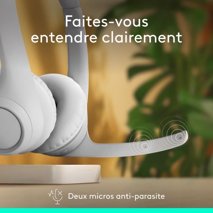 Logitech Zone 300 Wireless Bluetooth PC Headset with Noise-Cancelling Microphone - White