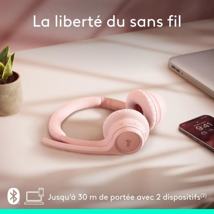 Logitech Zone 300 Bluetooth Wireless PC Headset with Noise-Cancelling Microphone - Pink