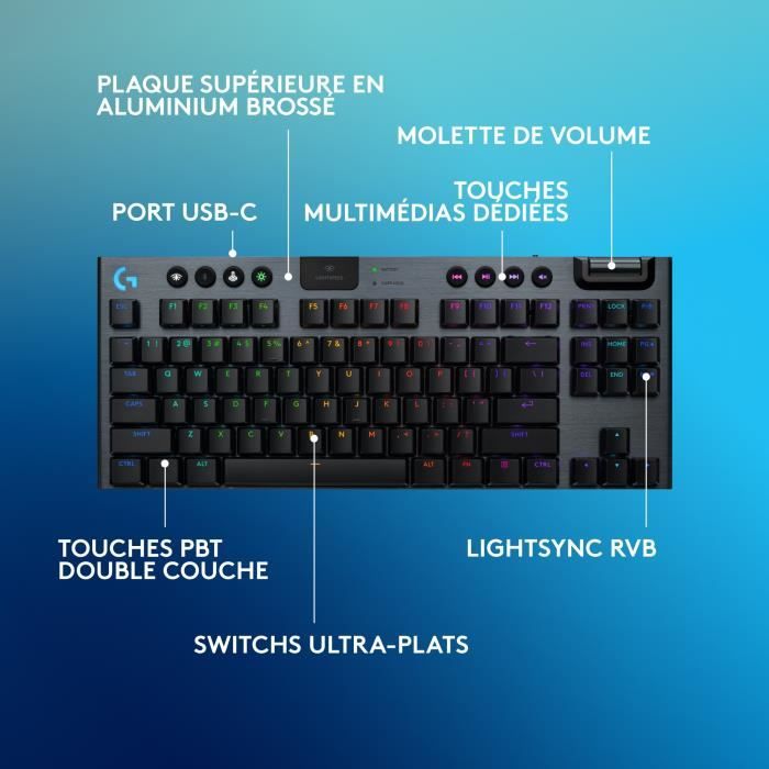 Gaming keyboard - wireless - Logitech G - G915 TKL X - Tactile switch - AZERTY - Black