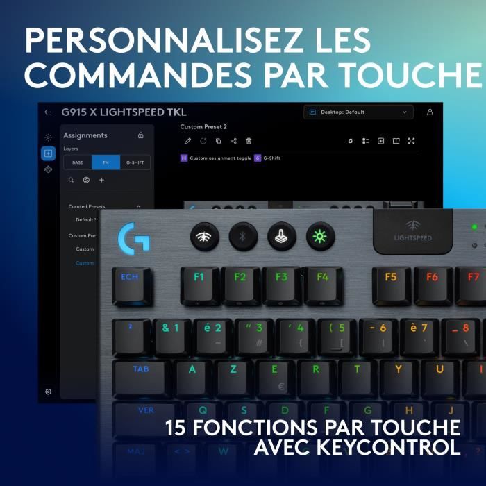 Gaming keyboard - wireless - Logitech G - G915 TKL X - Tactile switch - AZERTY - Black