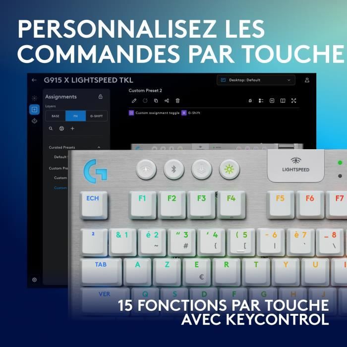 Gaming keyboard - wireless - Logitech G - G915 TKL X - Tactile switch - AZERTY - White
