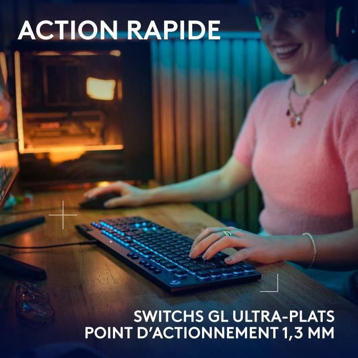 Gaming keyboard - wired - Logitech G - G915 X - Tactile switch - AZERTY - Black