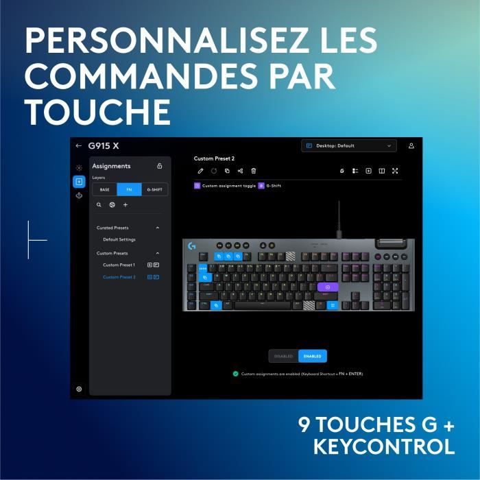 Gaming keyboard - wired - Logitech G - G915 X - Tactile switch - AZERTY - Black