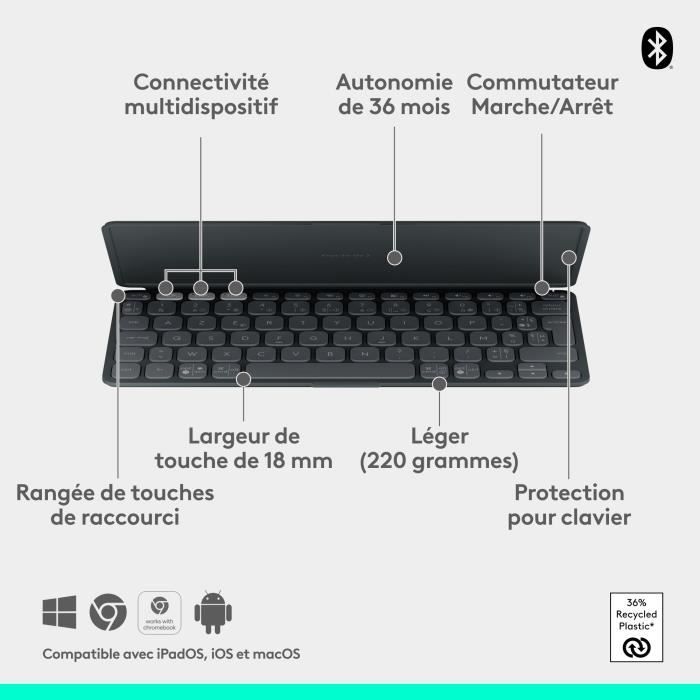 Logitech KEYS-TO-GO 2 Tablet Keyboard, UNIVERSAL BLUETOOTH KEYBOARD - Graphite