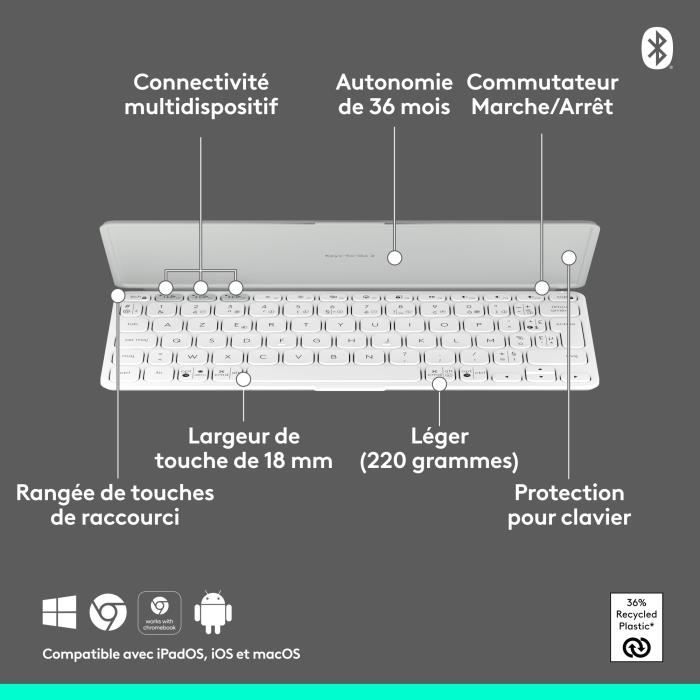 Logitech KEYS-TO-GO 2 Tablet Keyboard, UNIVERSAL BLUETOOTH KEYBOARD - Pale Grey