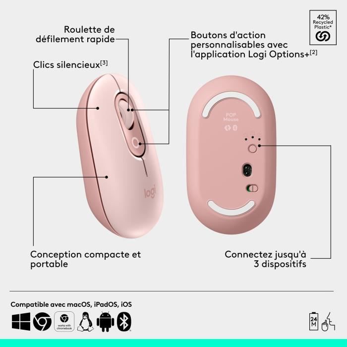 Mouse - Wireless - Logitech - Pop Mouse - Pink