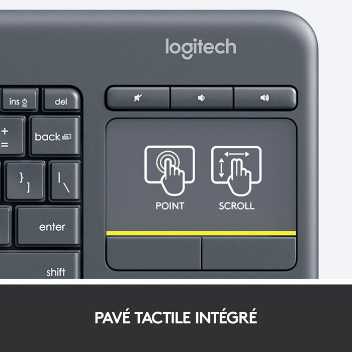 LOGITECH K400 Plus Multimedia TV Keyboard - AZERTY - Wireless - Touchpad