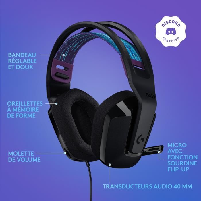 GAMING headset - Lightweight - LOGITECH G - G335 WIRED - BLACK Discord certified